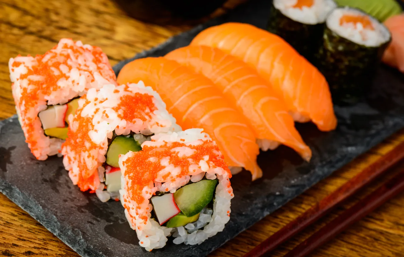 Photo wallpaper rolls, sushi, sushi, rolls, Japanese cuisine, Japanese cuisine