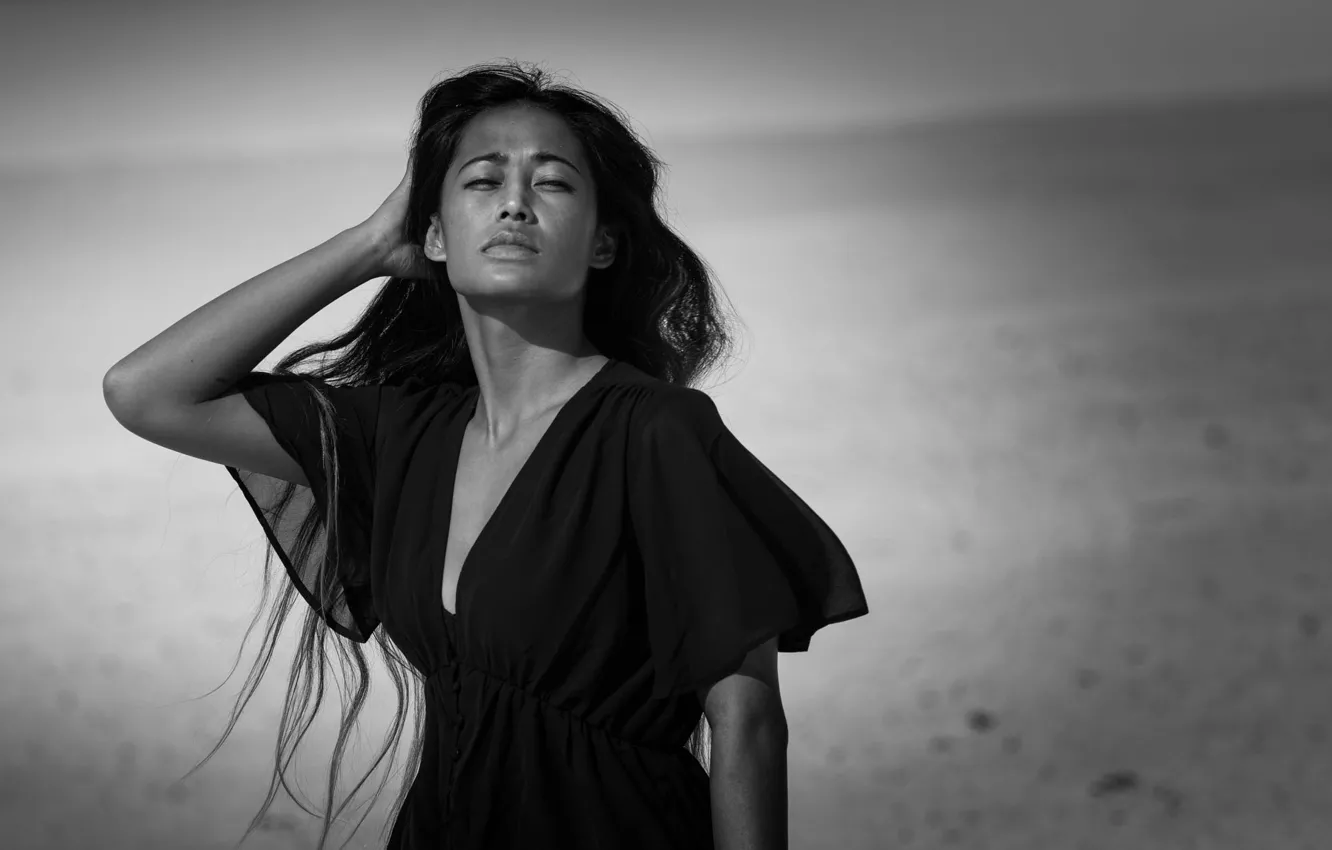 Photo wallpaper the wind, dress, brunette