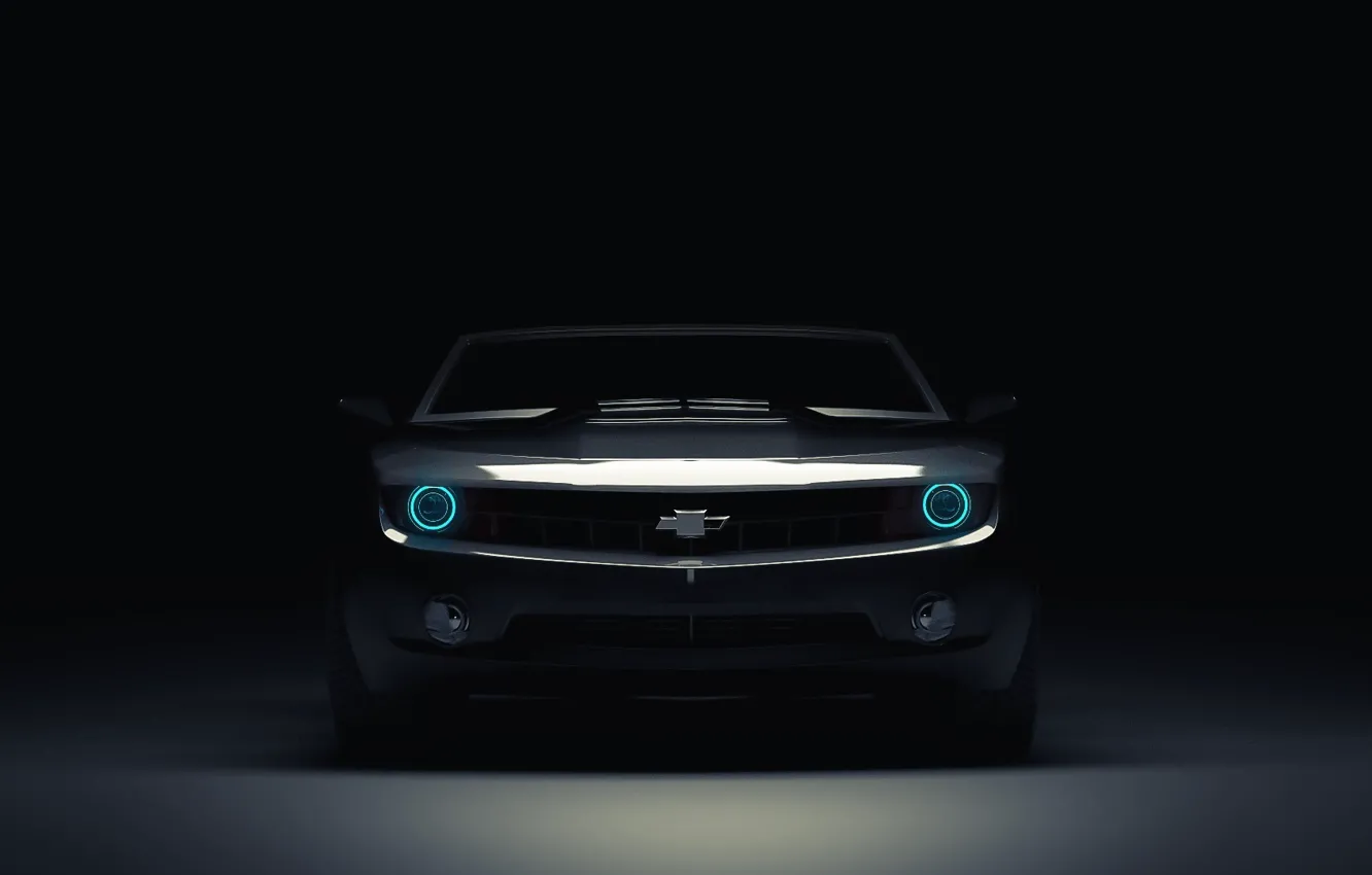 Photo wallpaper Chevrolet, Muscle, Light, Camaro, Lights, Car, Blue, Front