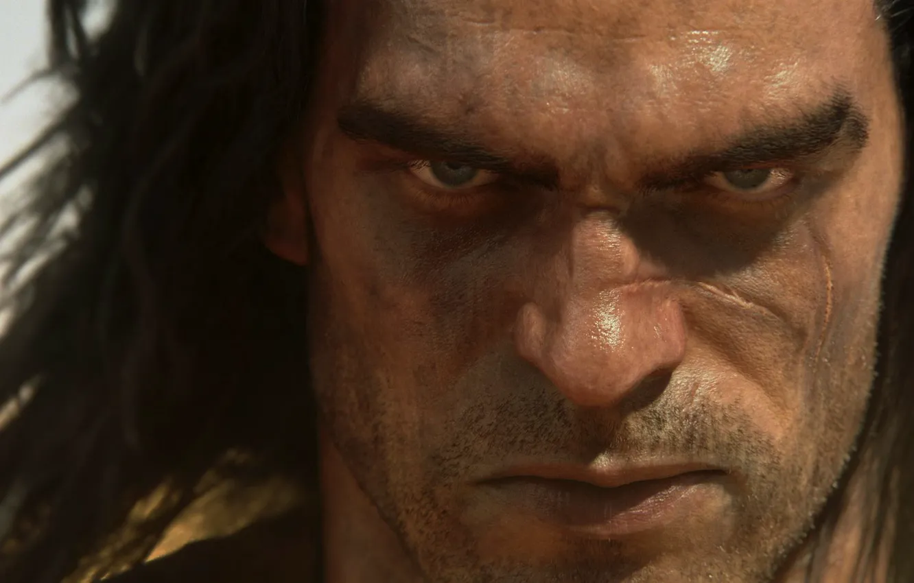 Photo wallpaper look, hair, male, bristles, scar, Funcom, Conan Exiles