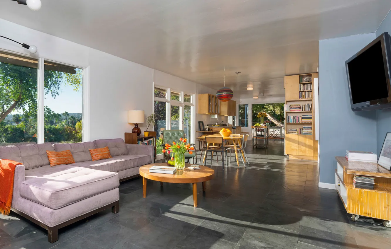 Photo wallpaper design, interior, kitchen, Los Angeles, Los Angeles, retro style, living room, dining room