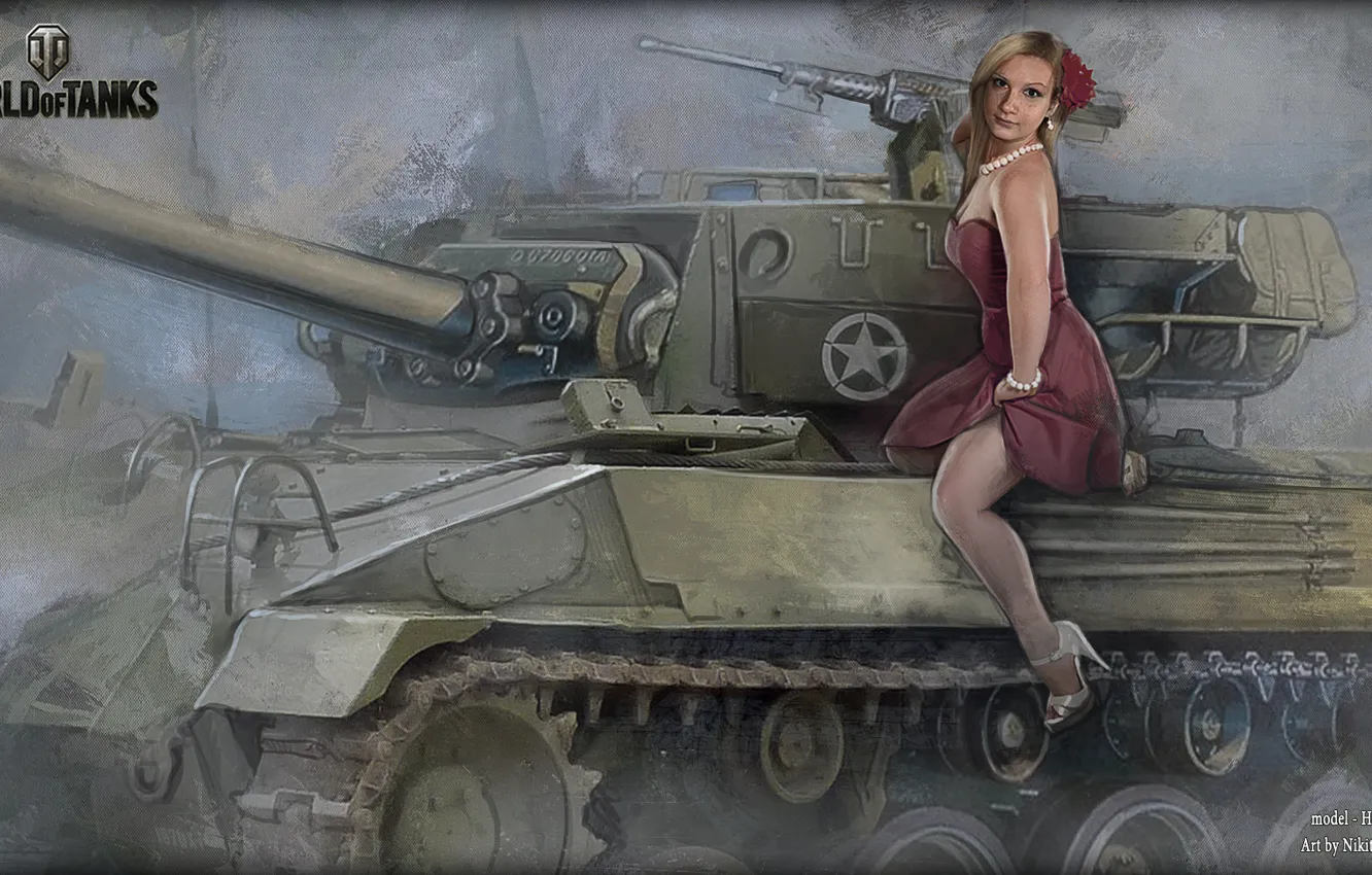 Photo wallpaper girl, tank, beads, girl, tanks, WoT, World of tanks, tank