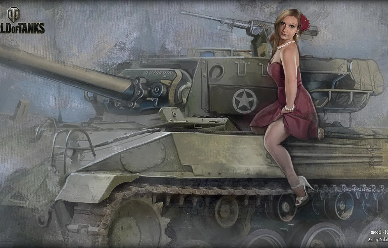 Photo wallpaper girl, tank, beads, girl, WoT, tank, World of Tanks, tanks