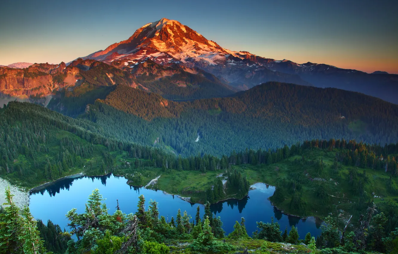 Photo wallpaper landscape, mountains, nature, lake, Park, photo, top, Washington