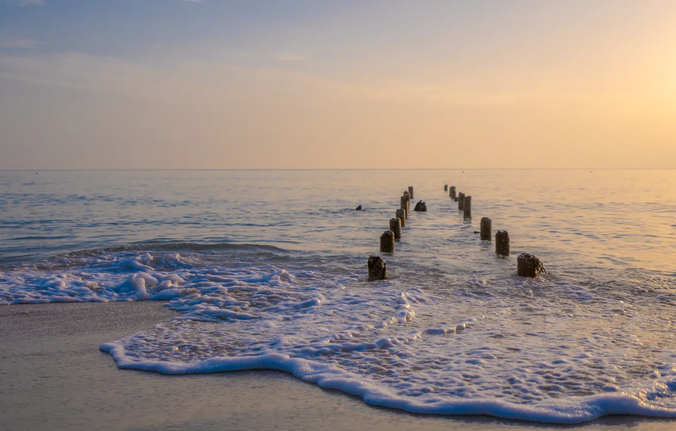 Photo wallpaper sand, sea, wave, beach, summer, the sky, sunset, shore