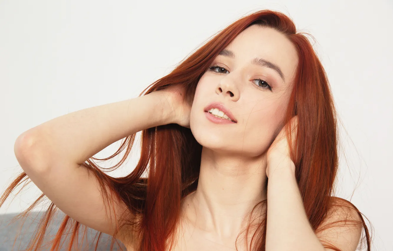 Photo wallpaper long hair, close-up, eyes, smile, model, lips, lovely, cute