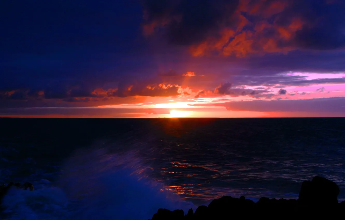 Photo wallpaper sea, clouds, sunset