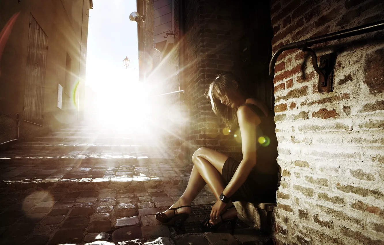 Photo wallpaper girl, light, street