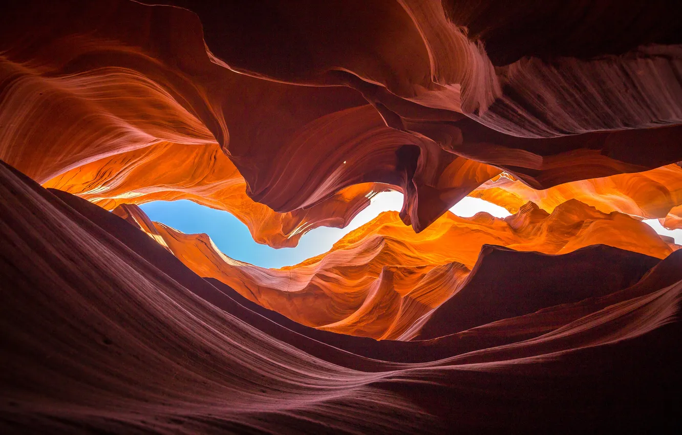 Photo wallpaper colors, colorful, desert, lake, canyon, cave, cliffs, curves