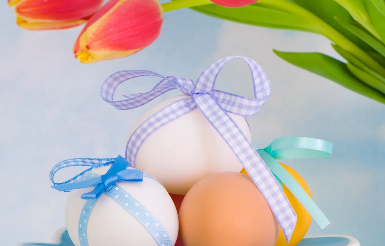 Photo wallpaper flowers, eggs, spring, Easter, tulips, Easter