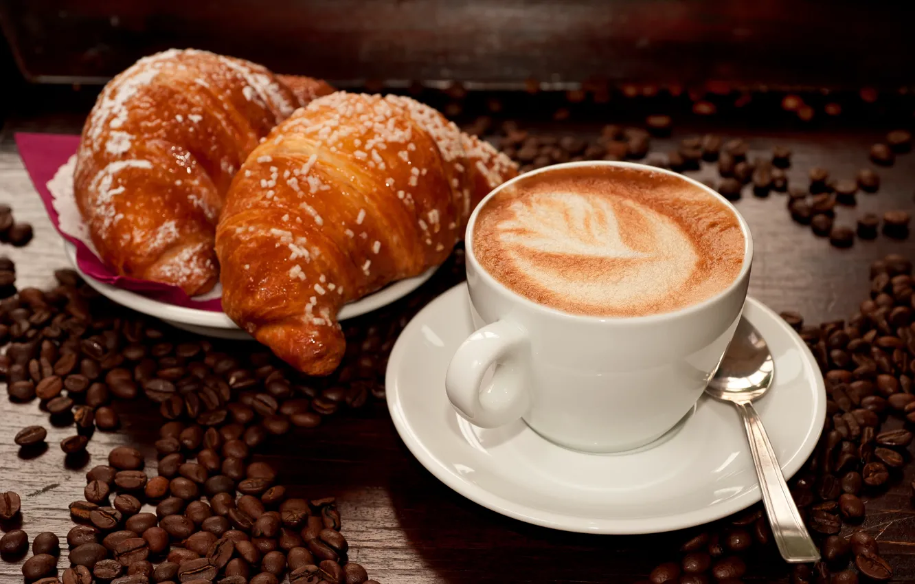 Photo wallpaper foam, pattern, coffee, grain, Cup, drink, cappuccino, muffin