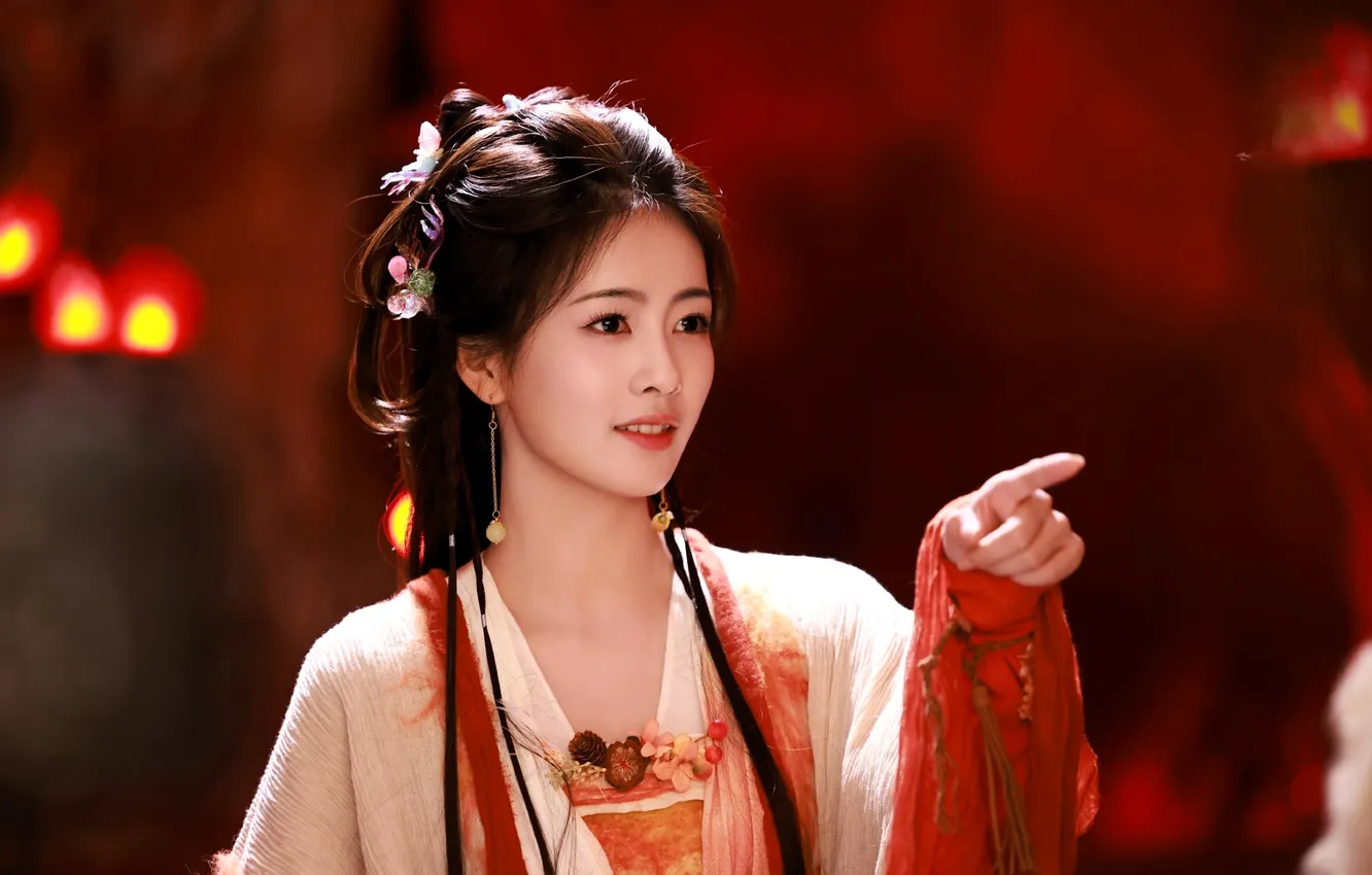 Photo wallpaper girl, candles, outfit, China, cave, the series, fingers, gesture