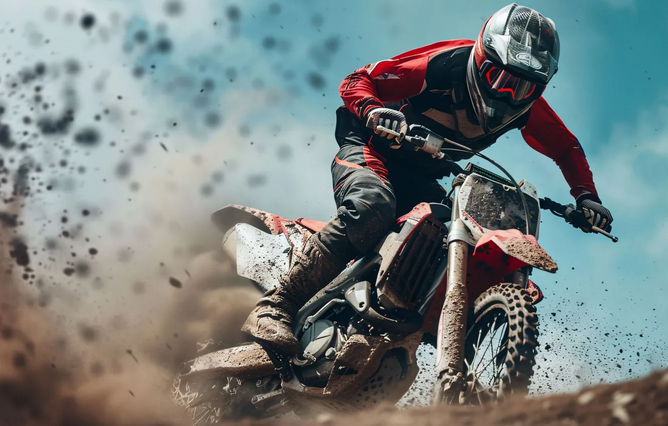 Photo wallpaper squirt, dirt, motorcycle, athlete, male, Motorsport, closeup, digital art