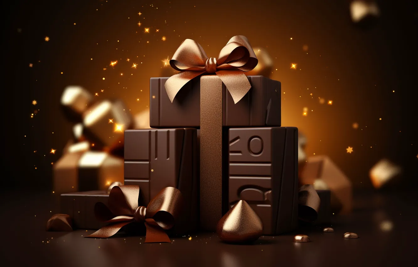 Photo wallpaper balls, the dark background, gift, new year, chocolate, Christmas, gold, gold plated