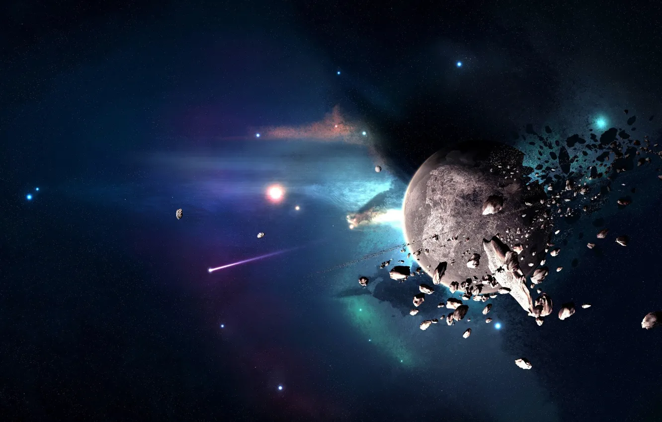 Photo wallpaper fragments, disaster, asteroids, Planet
