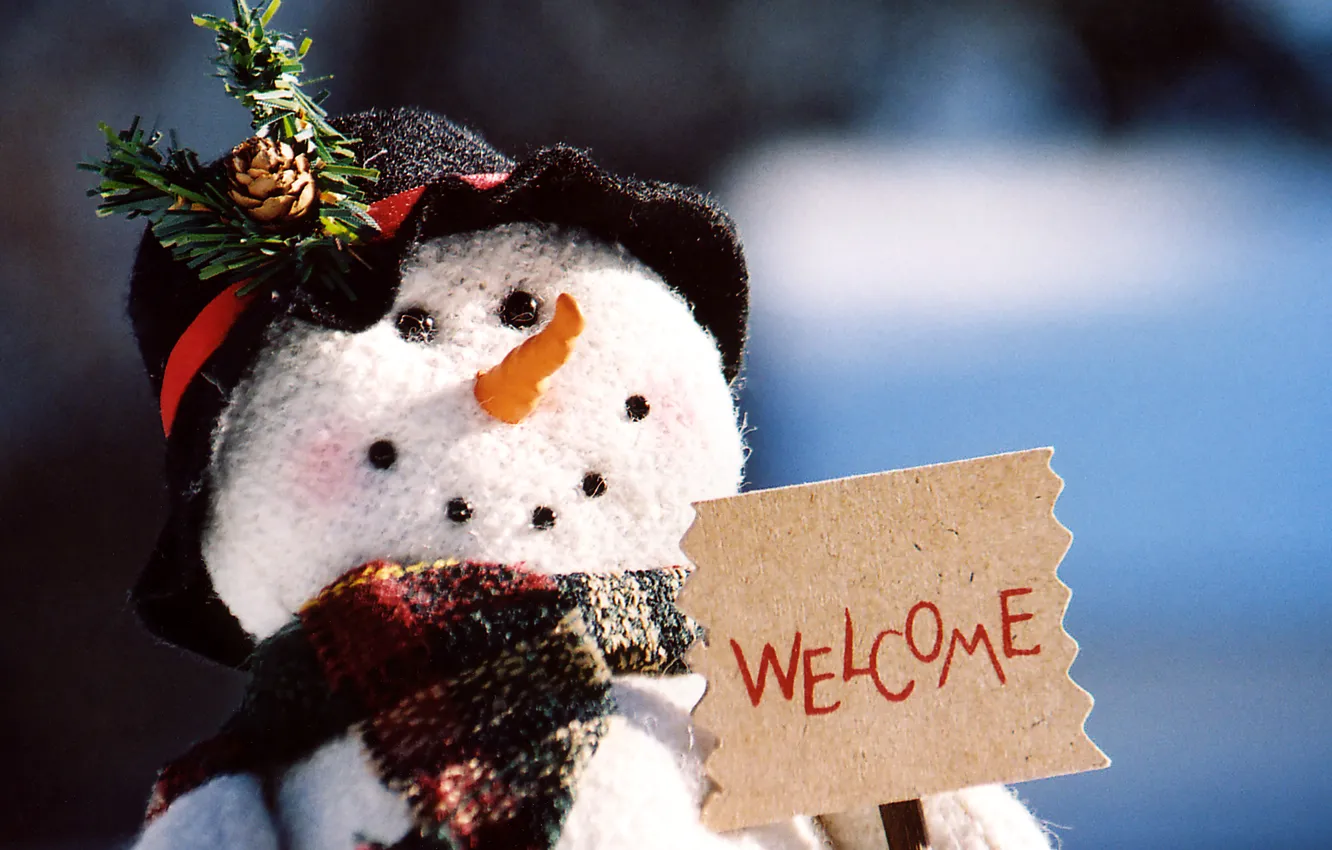 Photo wallpaper new year, Christmas, snowman, christmas, new year, welcome, holidays