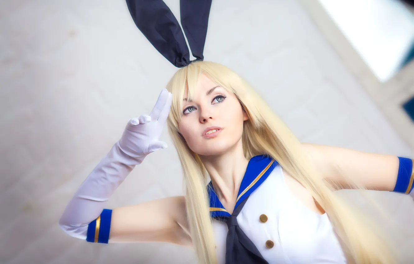 Photo wallpaper pretty, cosplay, blonde, sofa, pose, rabbit ears, Kantai Collection, Shimakaze