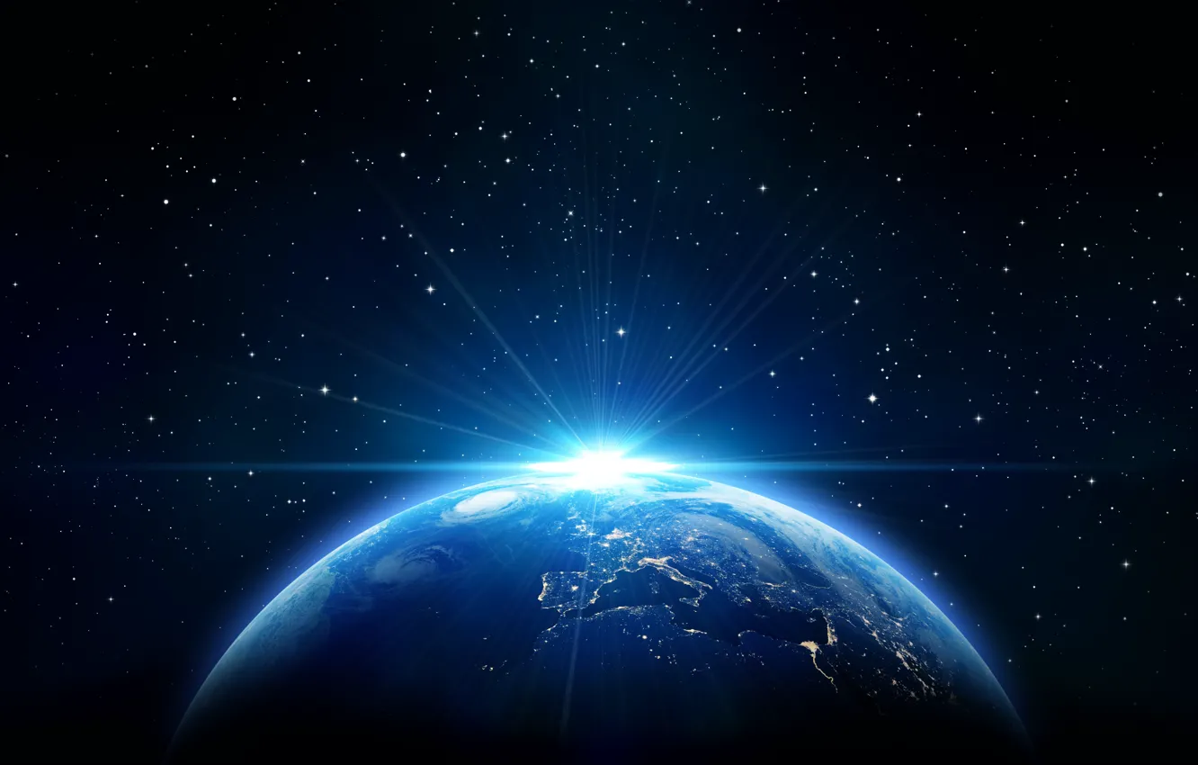 Photo wallpaper the sky, the sun, space, stars, earth, space, Earth