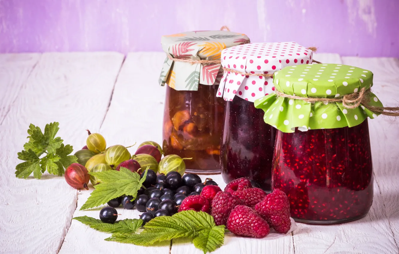Photo wallpaper raspberry, Bank, currants, gooseberry, jam
