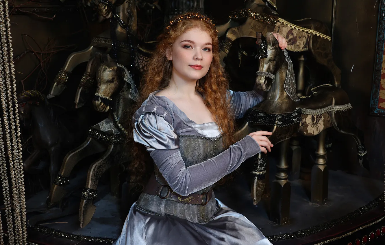 Photo wallpaper look, girl, metal, style, retro, horse, Princess, horse