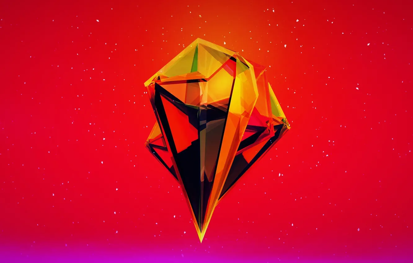 Photo wallpaper crystal, faces, red background, crystal, 3D graphics, red background, computer art, 3D graphics