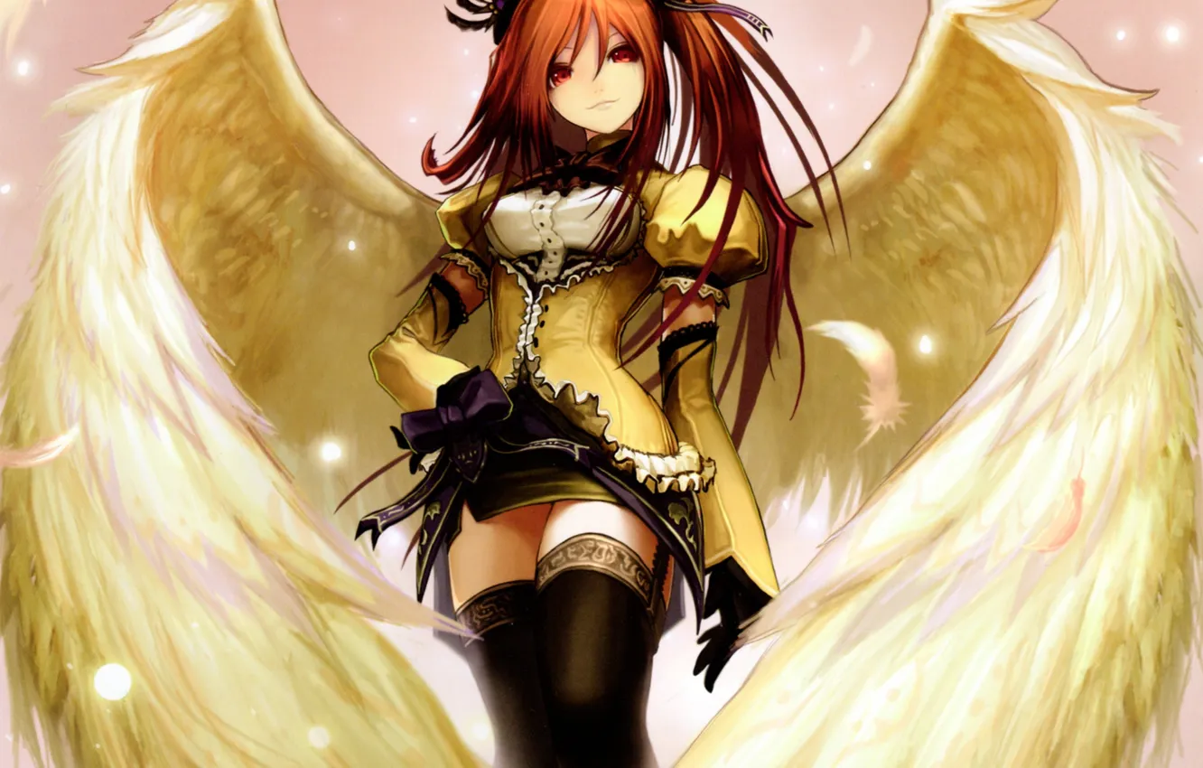 Photo wallpaper girl, wings, anime, feathers, art, tachikawa mushimaro, bimo, the age of Aquarius