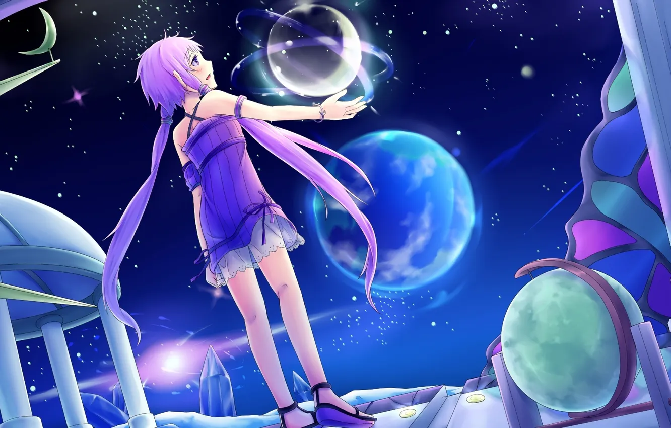 Photo wallpaper the sky, girl, stars, night, earth, planet, a month, art