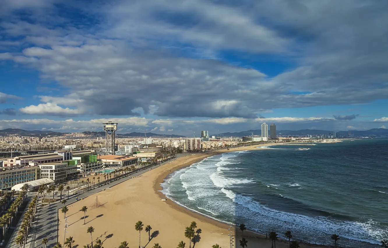 Photo wallpaper sea, the city, coast, Spain, Barcelona