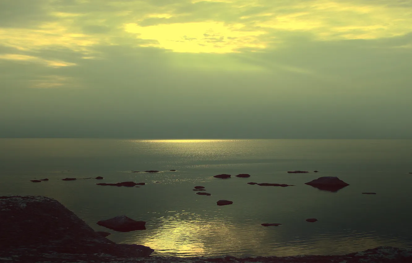 Photo wallpaper sea, beach, the sky, sunset