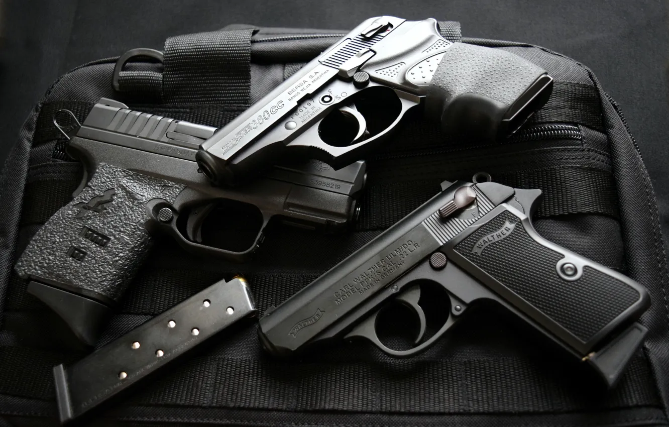Photo wallpaper weapons, guns, Springfield 9 mm, Walther PPKS 22, Bersa 380