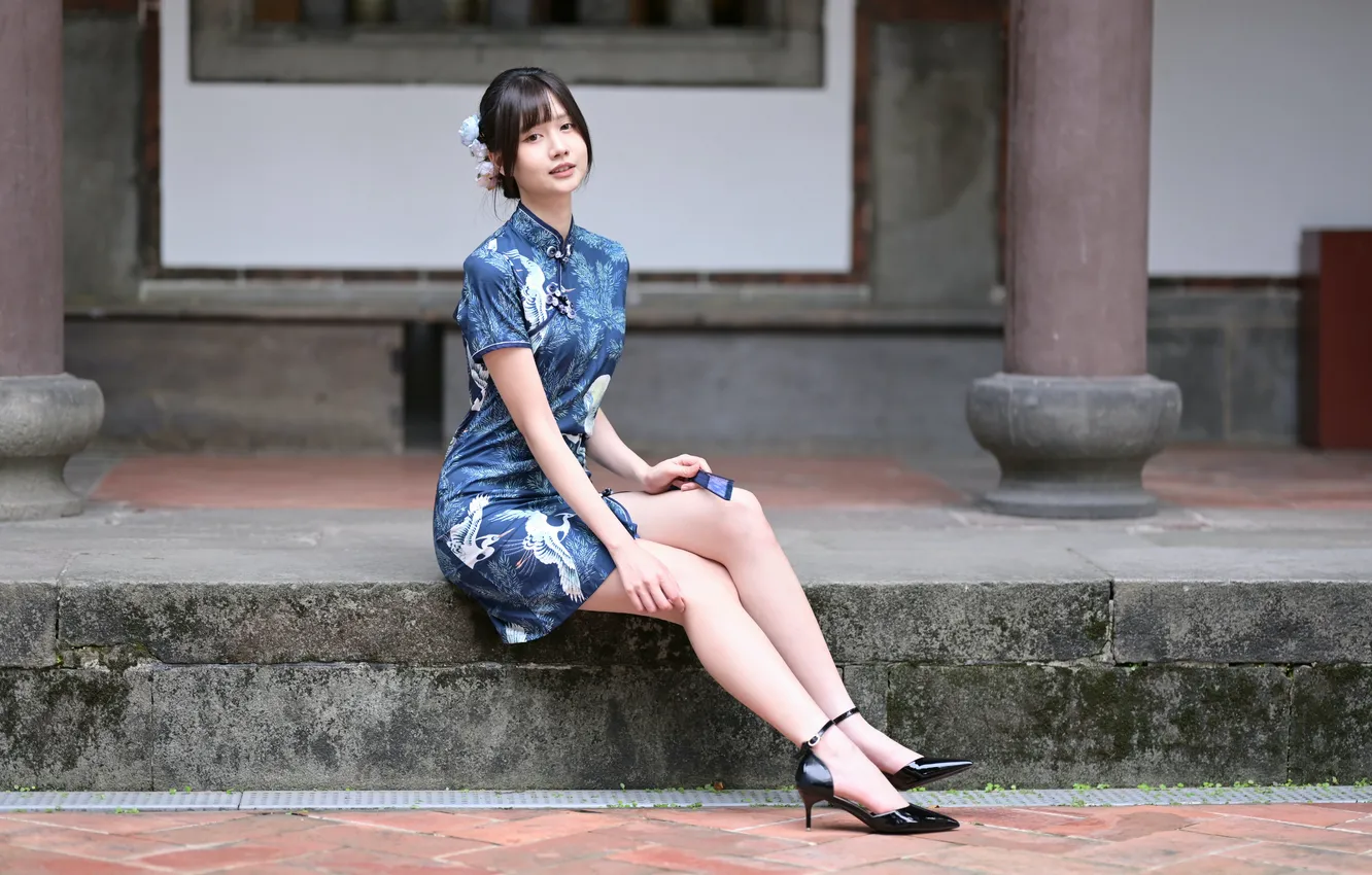 Photo wallpaper girl, dress, legs, Asian