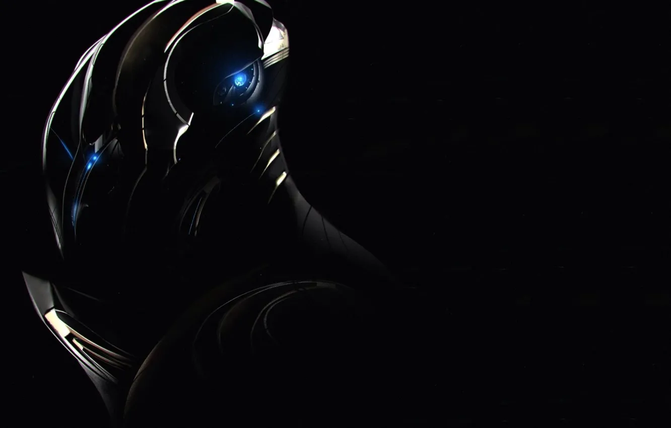 Photo wallpaper fiction, art, alien, helmet, black background, sci-fi