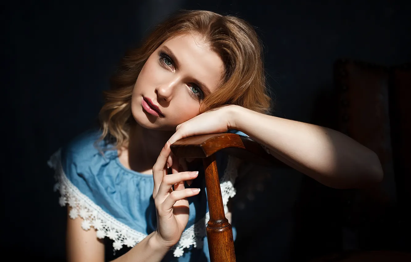 Photo wallpaper girl, long hair, photo, blue eyes, model, mood, lips, face