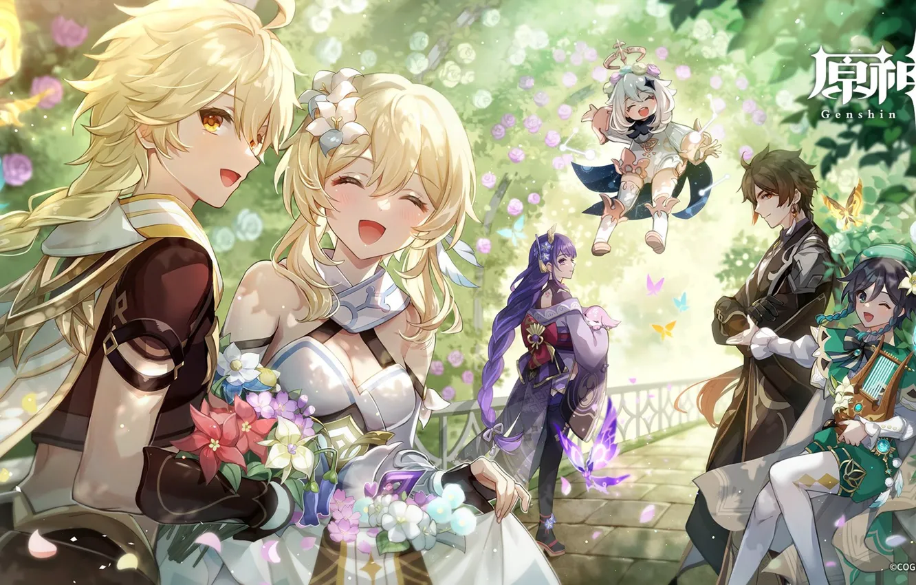 Photo wallpaper Aether, Genshin Impact, Twenty, Light, Raiden Shogun, Yae Miko