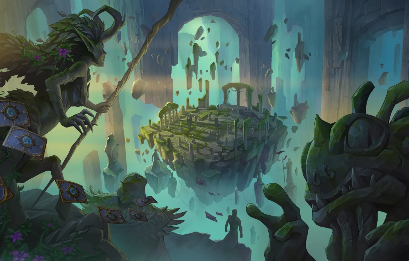 Photo wallpaper girl, roses, being, arch, arena, Hearthstone Heroes of Warcraft, Hearthstone Heroes Of Warcraft