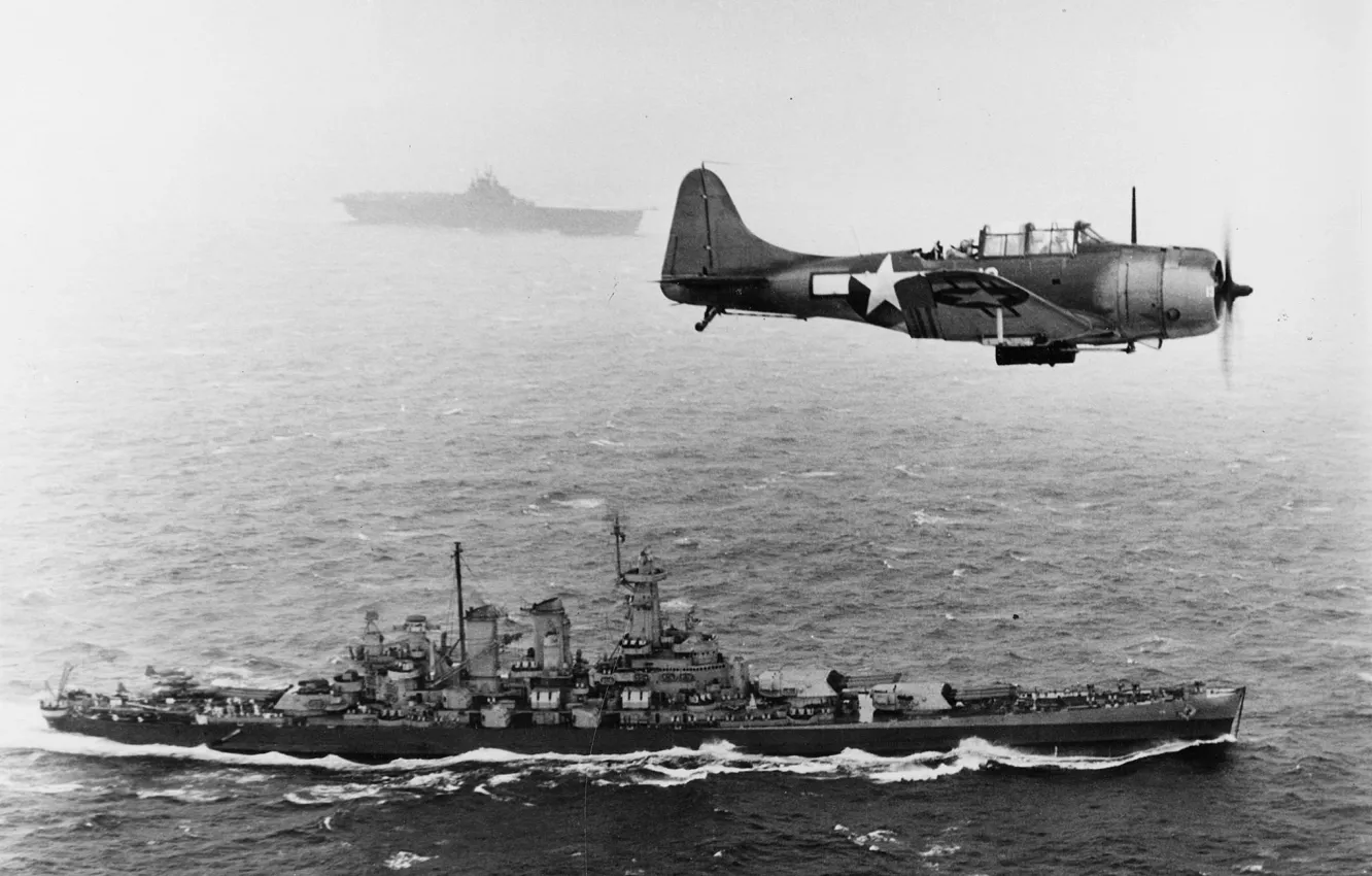 Photo wallpaper bomber, the second world war, the Pacific ocean, aircraft carrier away, battleship "Washington"