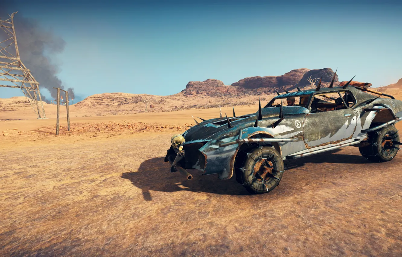 Photo wallpaper car, game, desert, smoke, Mad Max