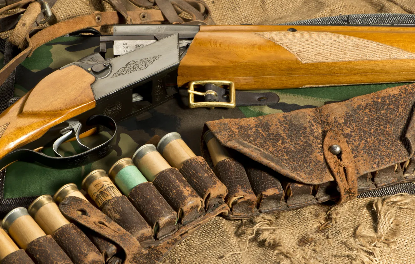 Photo wallpaper hunting, camouflage, the gun, strap, rifle, engraving, equipment, ammunition
