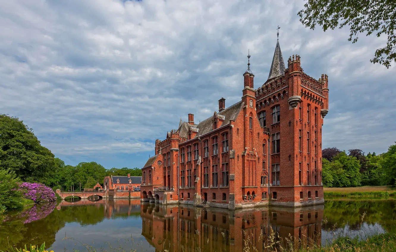 Photo wallpaper pond, castle, Belgium