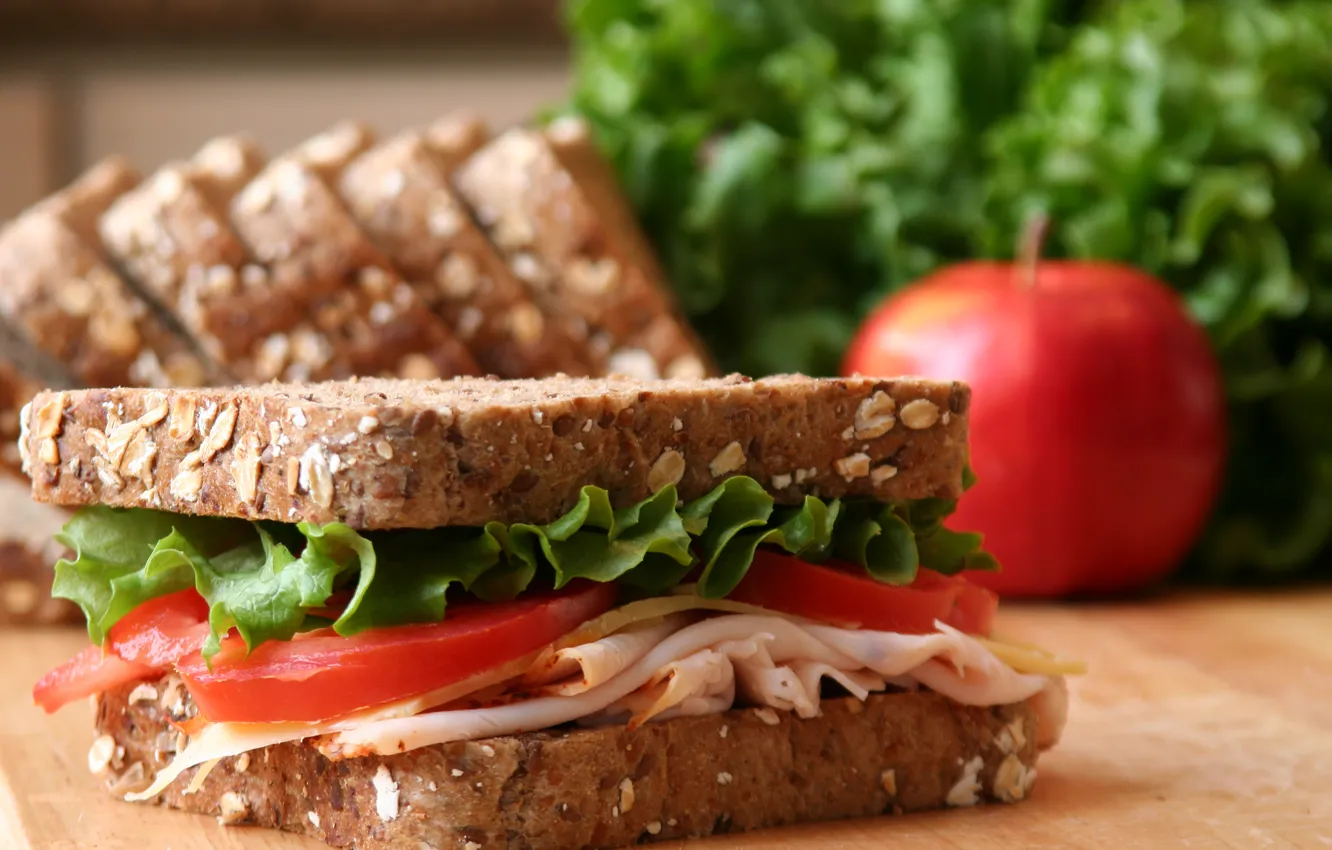 Photo wallpaper bread, tomatoes, meat, sandwich