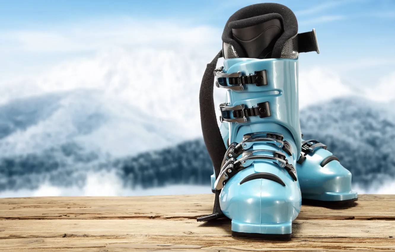 Photo wallpaper blue, mountains, ski boots