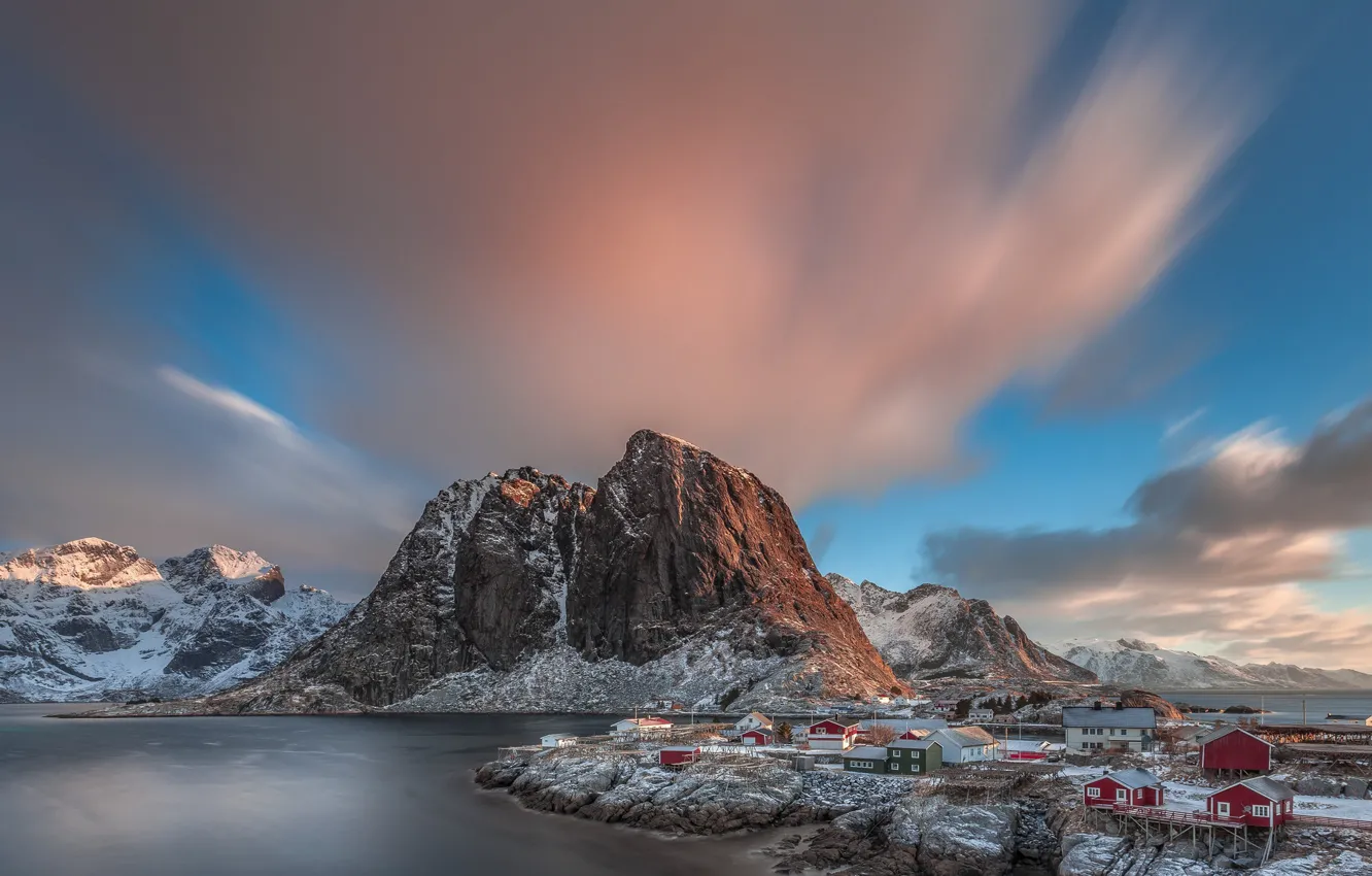 Photo wallpaper First Light, Hamnoy, Arctic, Norway, Lofoten Islands, sunrise