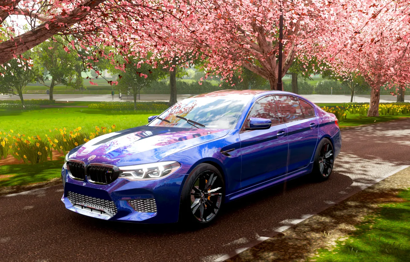 Photo wallpaper Sakura, BMW, Rain, BMW, Sakura, M5 Competition, Forza Horizon 4, BMW M5 F90