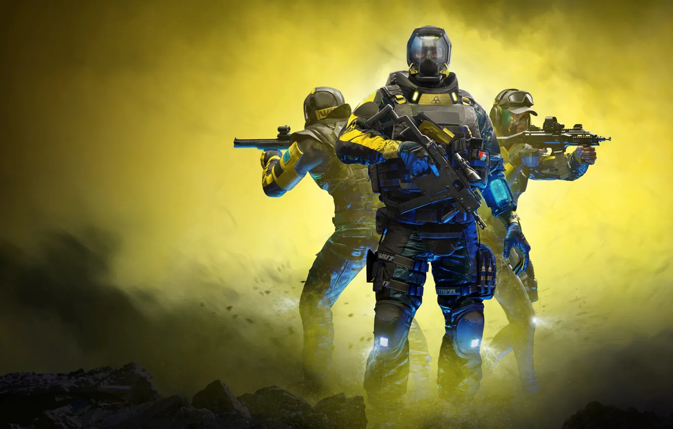 Photo wallpaper soldiers, machine, game, equipment, three, tactical shooter, Tom Clancy's Rainbow Six Extraction