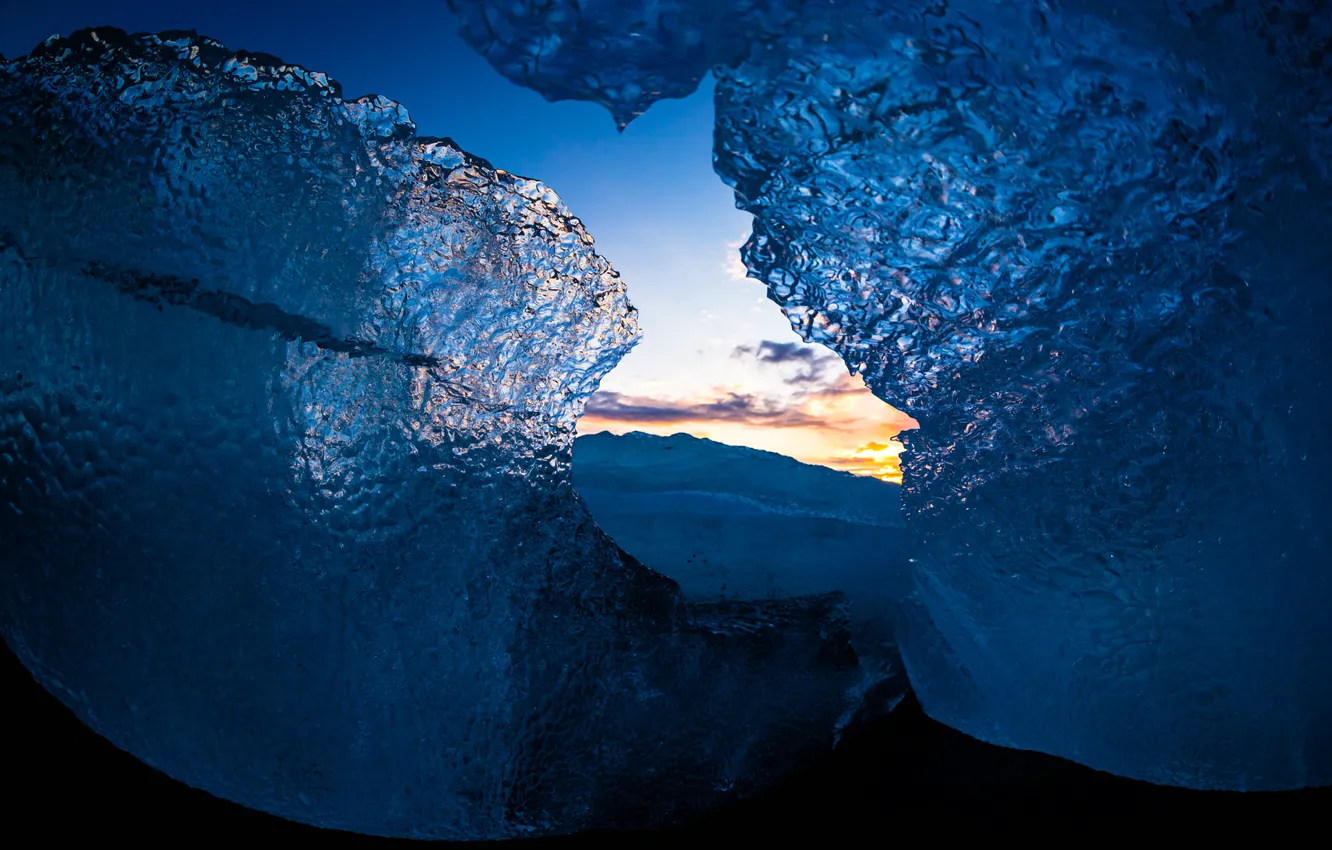 Photo wallpaper ice, mountains, paint, the evening, Iceland