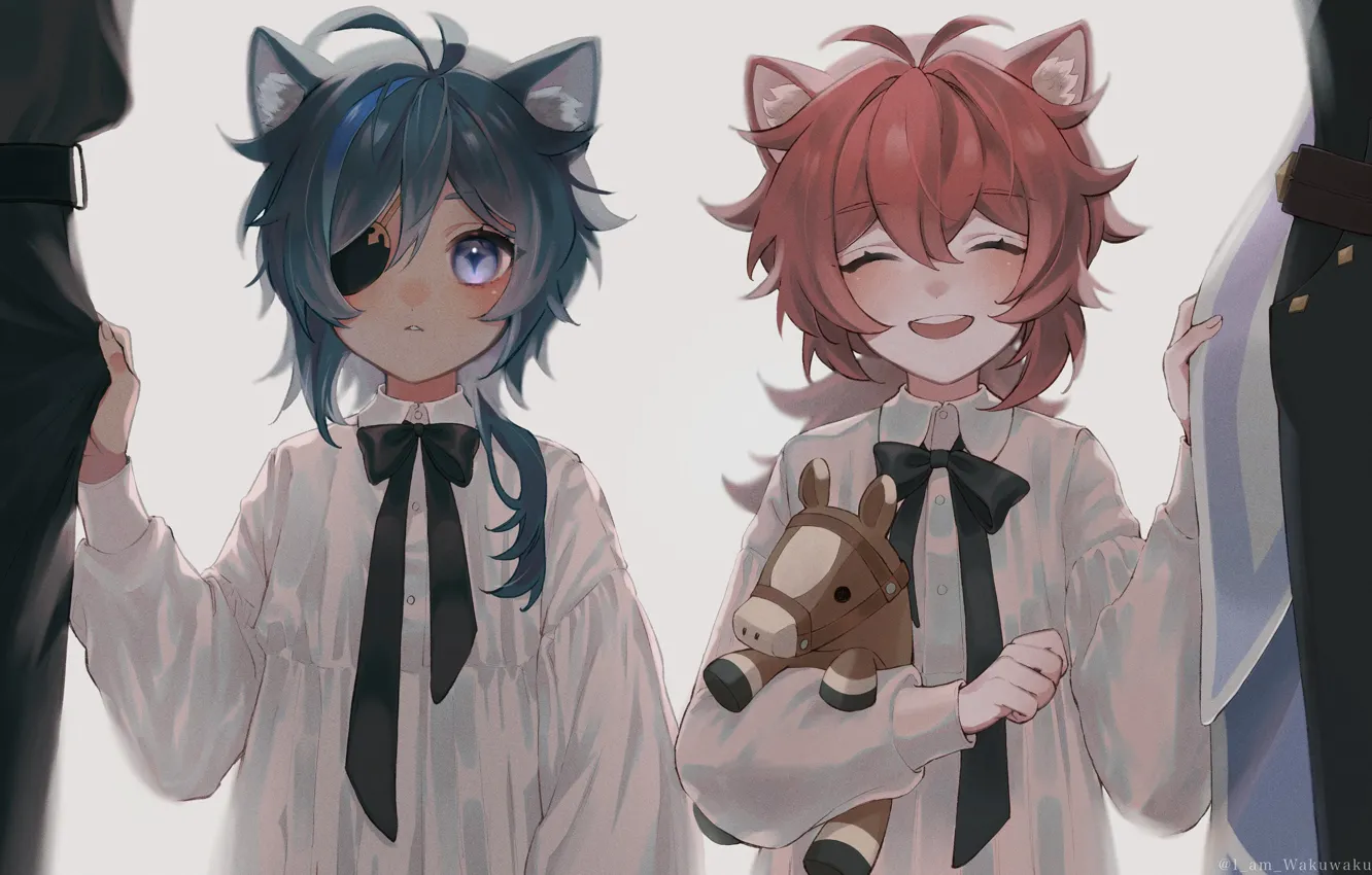 Photo wallpaper children, toy, ears, Genshin Impact, Kaeya, Diluc