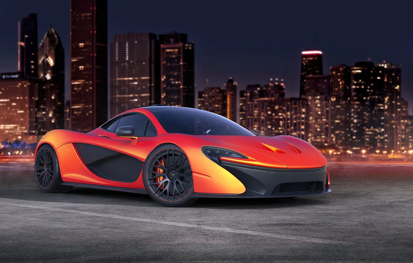 Photo wallpaper night, the city, supercar, McLaren, mclaren p1