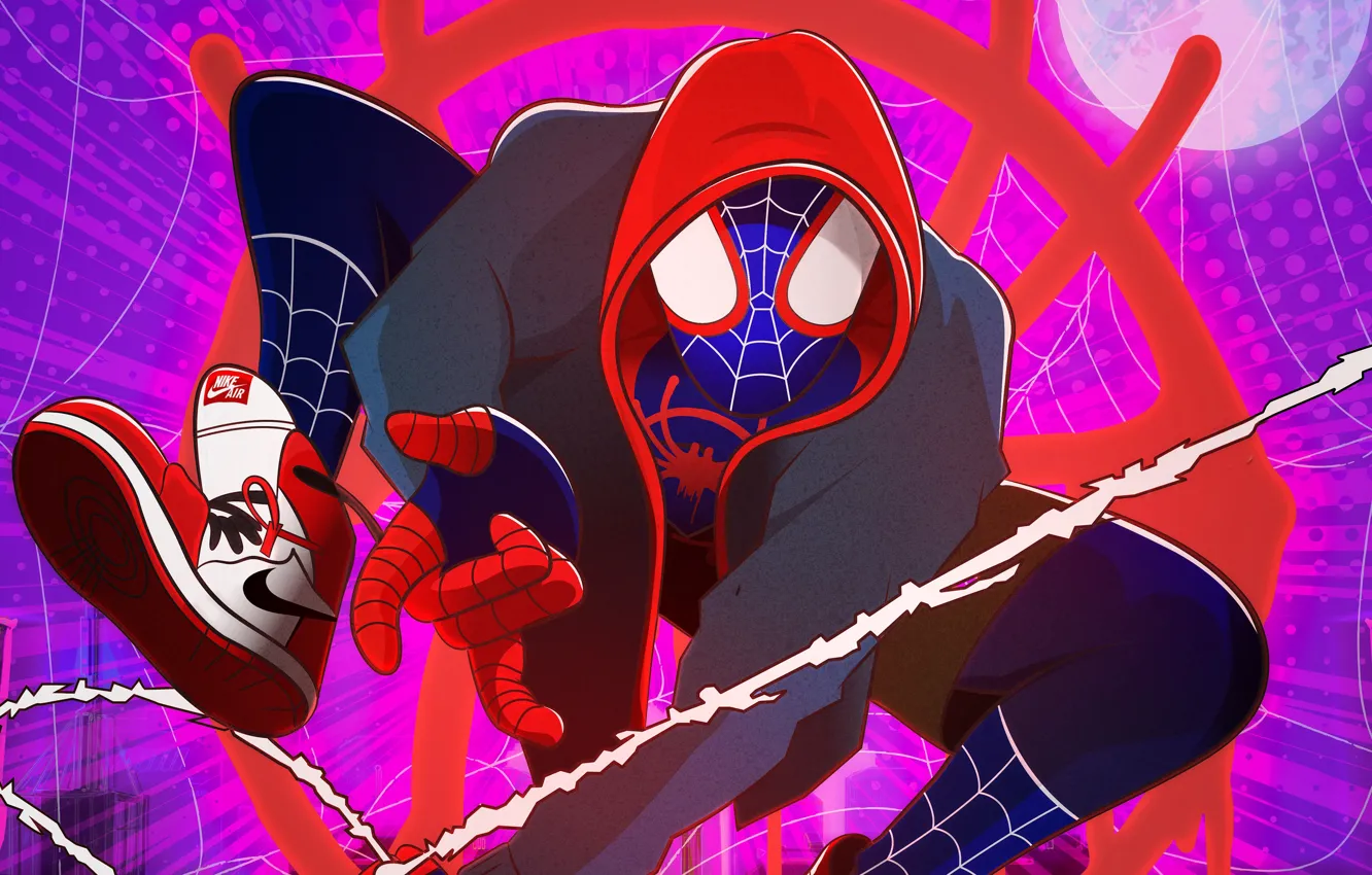 Photo wallpaper fiction, cartoon, web, costume, hood, poster, sneakers, comic