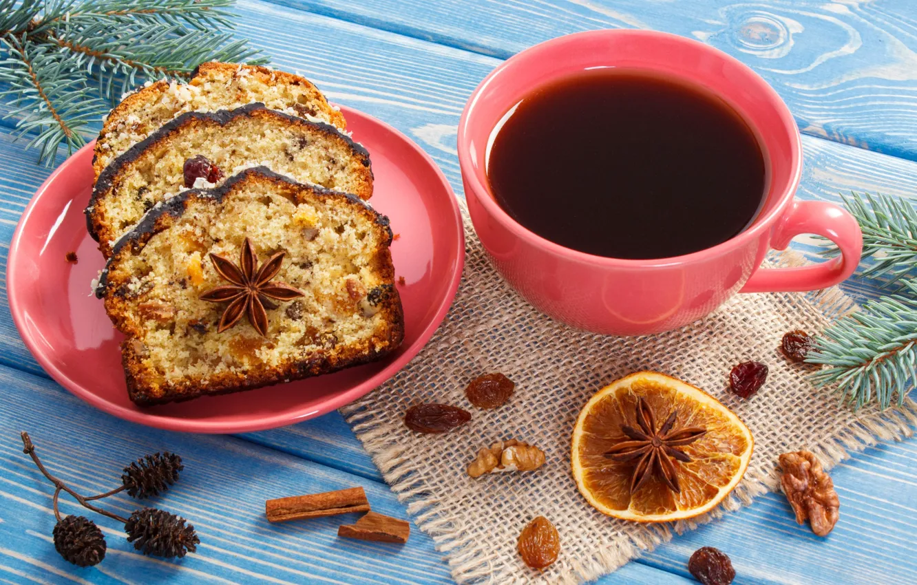 Photo wallpaper new year, coffee, drink, nuts, cakes, cupcakes, raisins, Anis