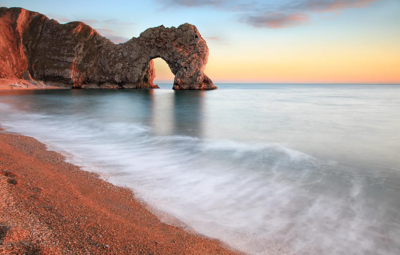 Photo wallpaper sea, beach, stones, rocks, shore, arch, calm, Paradise
